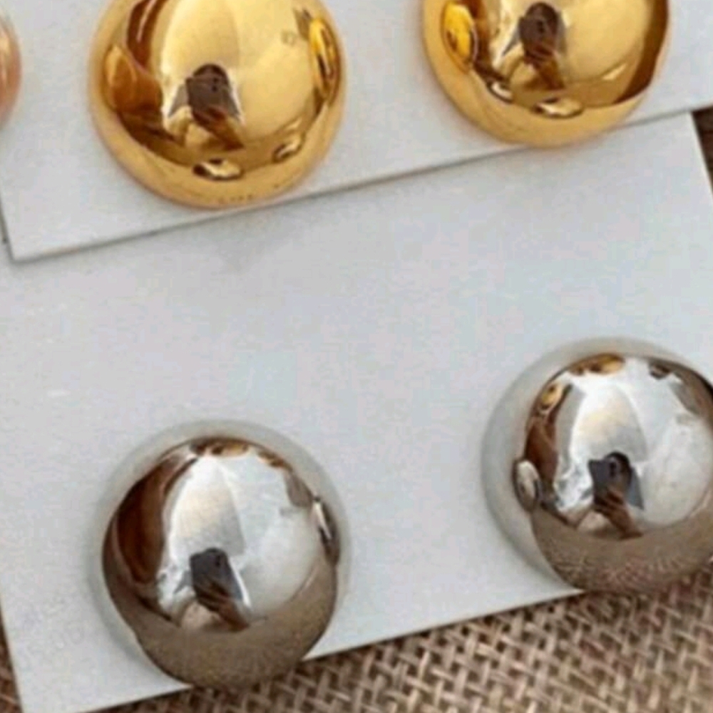 Gold and Silver Dome Stud Earrings
